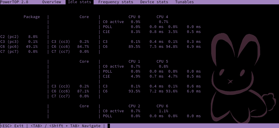 Figure 1: PowerTOP - CPU Idle stats